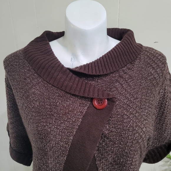 Carducci Knit Poncho Collar Button sweater Brown Shrug Women’s Sz L - Picture 3 of 10